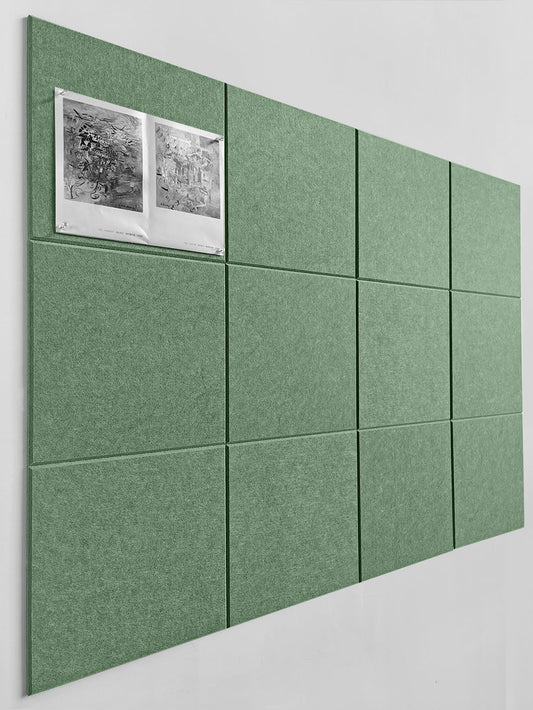 DECORITA Green Bulletin Board | Large Cork Boards Alternative for Walls | Felt Cork Board for Office, Home & Classroom | Green Office Classroom Supplies | Felt Wall Tiles (12-Pack) | Forest Green
