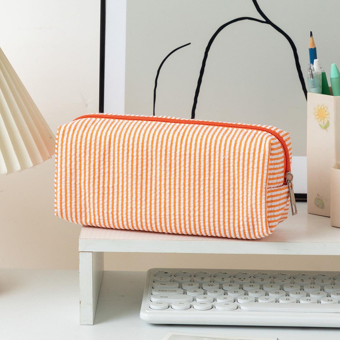 OZAOZ Cute Pencil Case Capacity Pencil Pouch Aesthetic Pen Bag Office Stationery Organizer Simple Sturdy Multifunctional Cosmetic Pouch (orange)