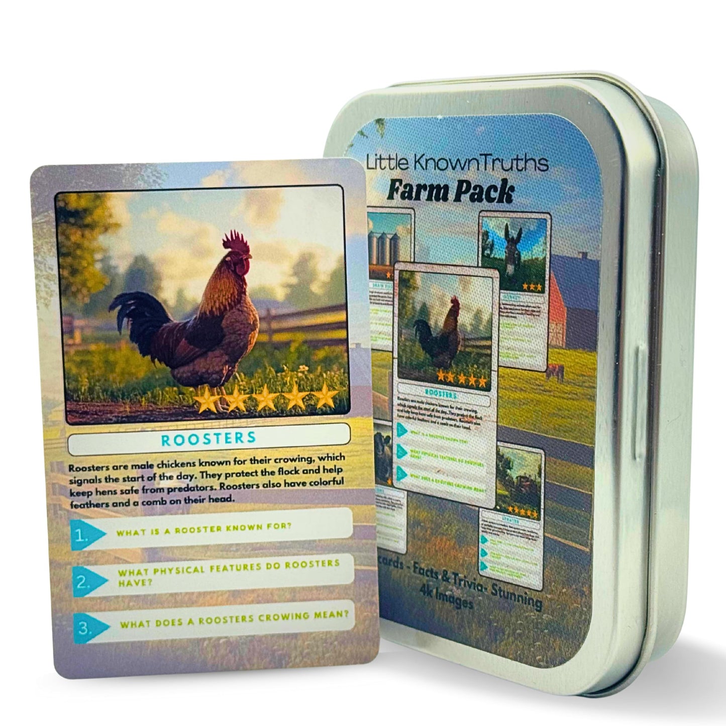 Farm Animal Trivia Cards for Kids – Learn About Cows, Chickens, Tractors, Agriculture & More – 20 Real-Photo Flashcards with Fun Facts & Questions – Educational STEM Toy for Ages 3+