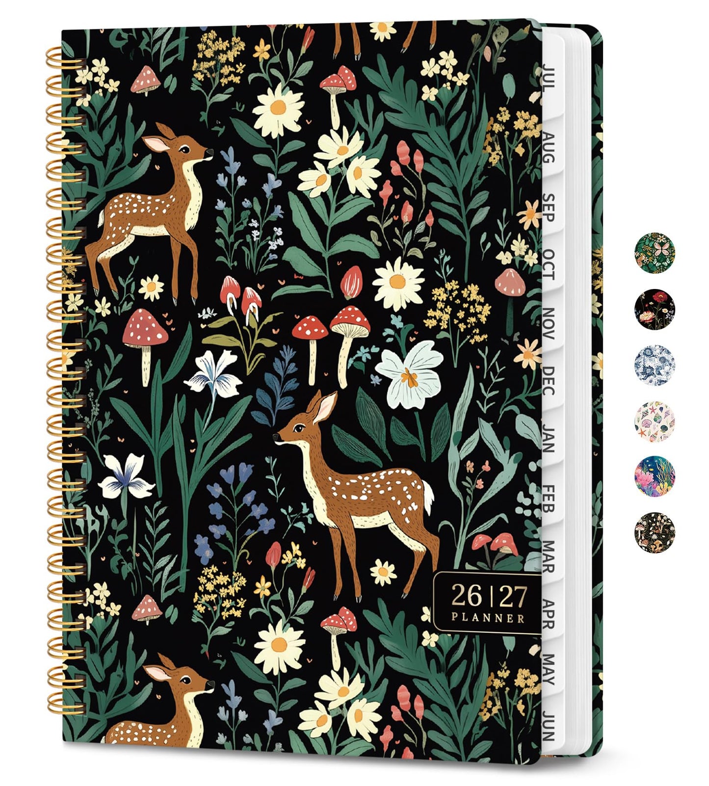 Academic Planner 2026-2027, Monthly and Weekly Calendar Planner, July 2026 - June 2027, Pretty Hardcover Teacher Student Planning Agenda Book with Tabs, Fit for School Office Supplies, 6.3" x 8.5", Forest Fawns