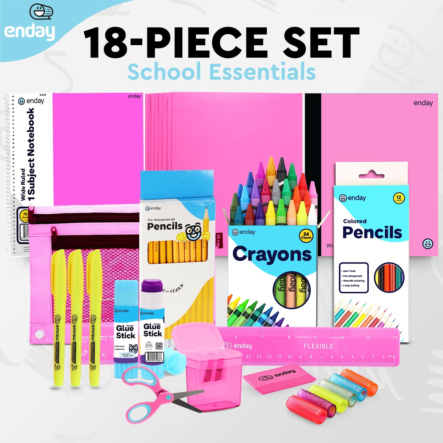 Enday Back to School Supplies for Kids, Pink School Supply Box Grades K-5, Premium Quality Kids School Supplies Kit, Kindergarten School Supplies for Girls and Boys, 71 Piece Set