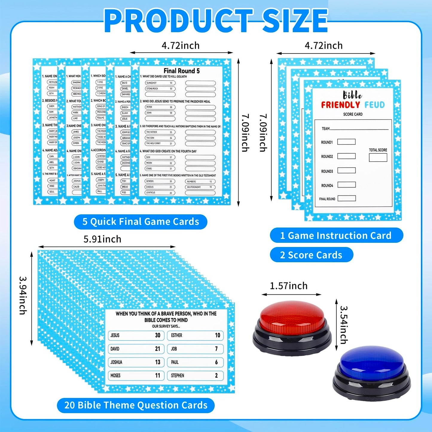 Christian Bible Friendly Feud Game with 2 Answer Buzzers, Family Feud Games Card Game Night Church Group Fun Trivia Quiz for Party Office Class Team Building