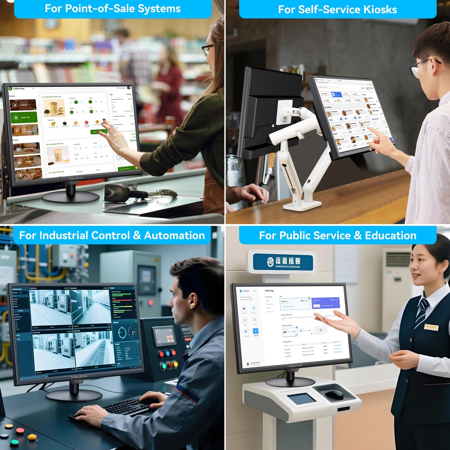 Thinlerain Touchscreen Monitor 19 Inch, 10-Point Multi Touch Screen Monitor 1440×900 HD Display with HDMI VGA AV BNC USB Ports, VESA, Build-in Speakers for POS, Office, and Industrial Use