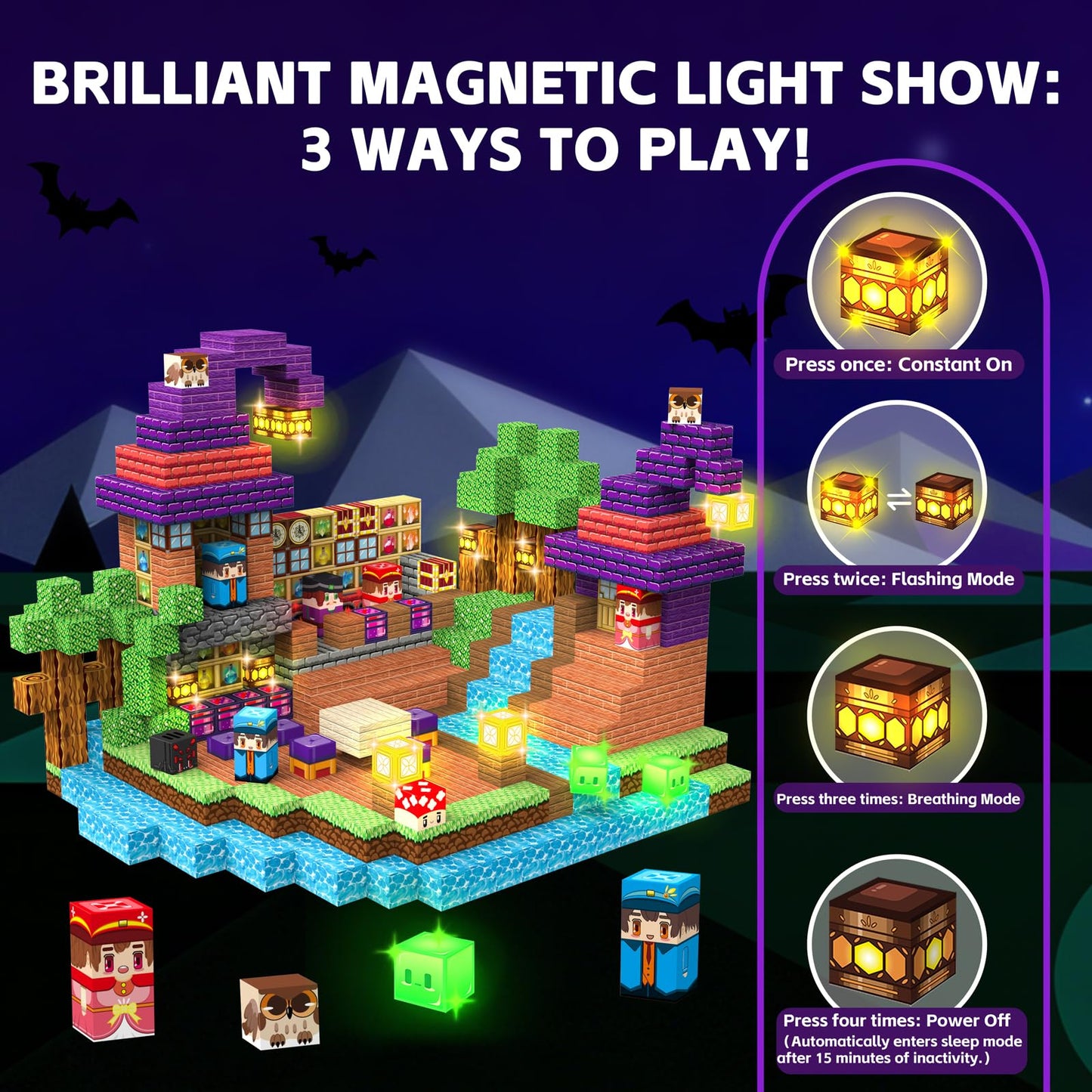 Gryxpox 200PCS Magnetic Blocks - Magnetic School Castle Set with Light Up Blocks - Kids Classroom Sensory Toy for Toddlers STEM, Construction Stacking Toy Kids 3+ Boys Girls Christmas Birthday Gifts