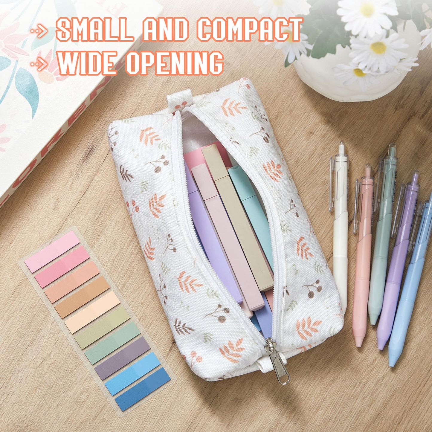 Jutom 39 Pcs Aesthetic Book Annotation Kit Highlighter with Case Bag Gel Pen Transparent Sticky Note Taking Book Supplies (Beige, Floral Style)