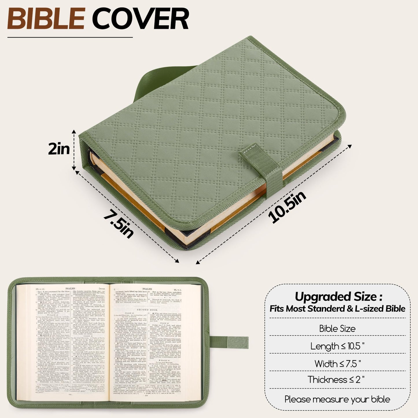 Large Bible Bag with Bible Cover Case for Women，Church Tote Bag Travel Bag Diaper Bag with Shoulder Strap for Teachers, Nurses, Moms, Bible Lovers(Green)