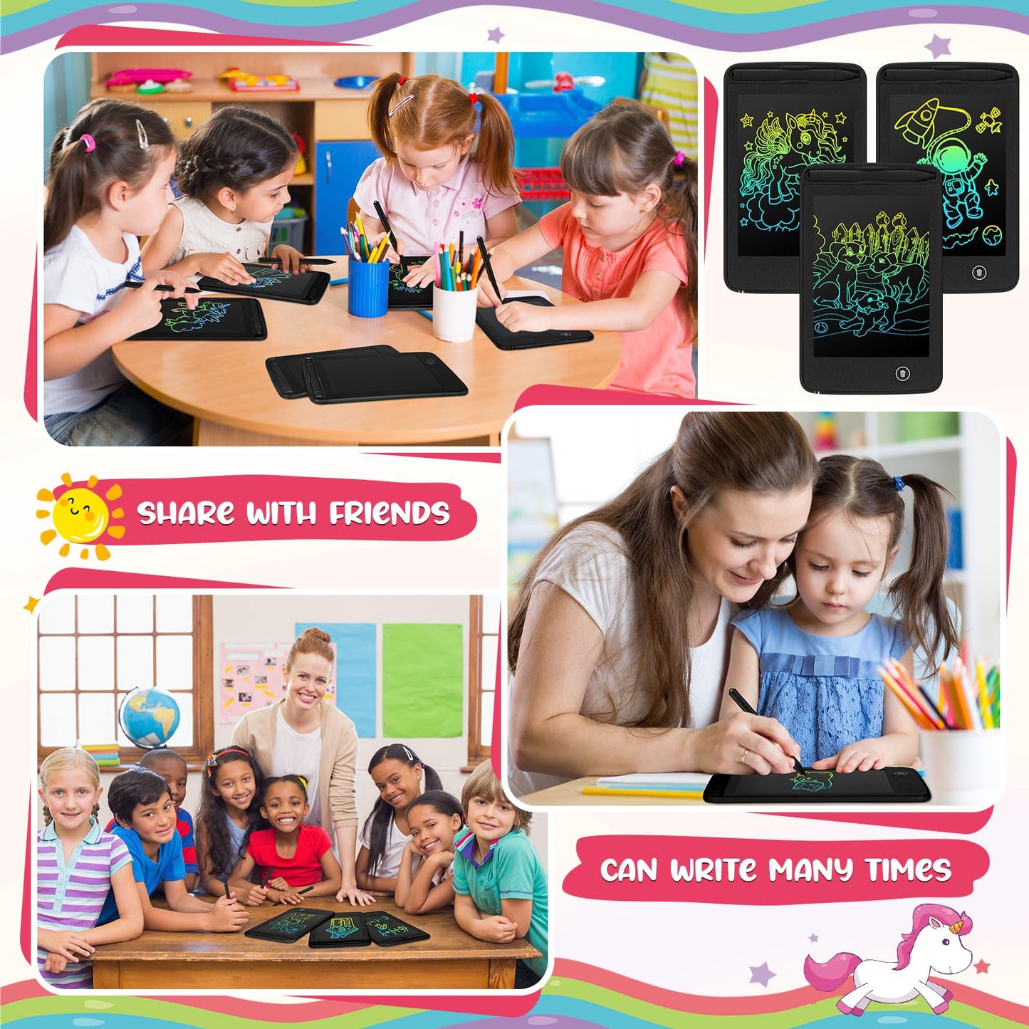 Zhehao 20 Pcs LCD Writing Tablet for Kids 6.5 Inch Colorful Doodle Board LCD Writing Board Kids Portable Electronic Drawing Board Erasable Drawing Pad Reusable Writing Pad for Kid (Black)