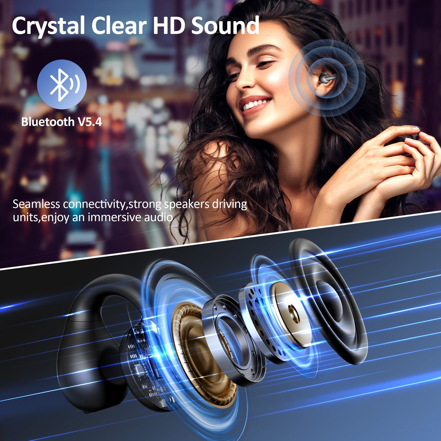 IAMJOY AI Language Translation Earbuds Real Time, Language Translator Earbuds Open Ear Clip-On Design, 163 Language & Accents Two-Way Translator Device with APP for Travel Learning Business, Black