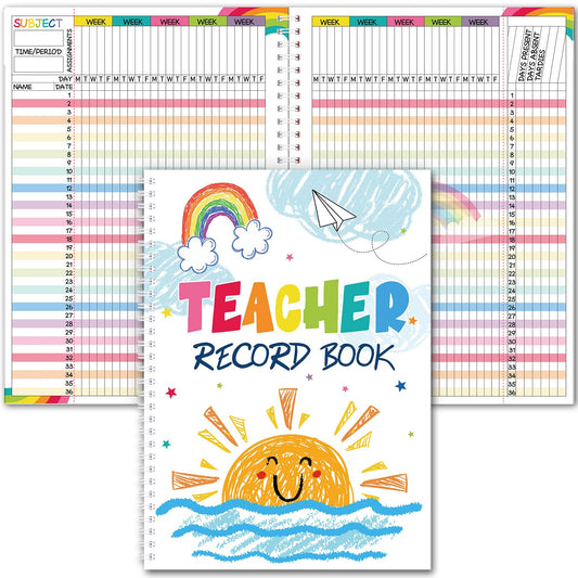 Fuyoooo Teacher Record Book Teacher Grade Books 2026-2027 Spiral Bound Record Planner 2026 Class Grade Book Office Favors for Classroom Attendance Decoration Double Sided(Colorful,Sunny)