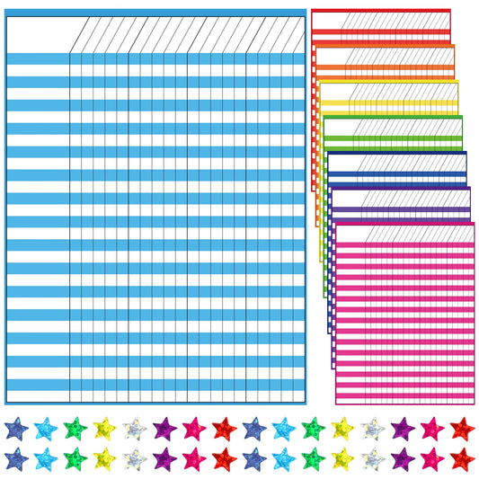 8 Pack Colorful Dry Erase Incentive Chart Multi-Color Classroom Laminated Dry Erase Reward Chore Charts with 1350 Reward Star Stickers for School Attendance Homework Progress Tracking, 13" x 17"