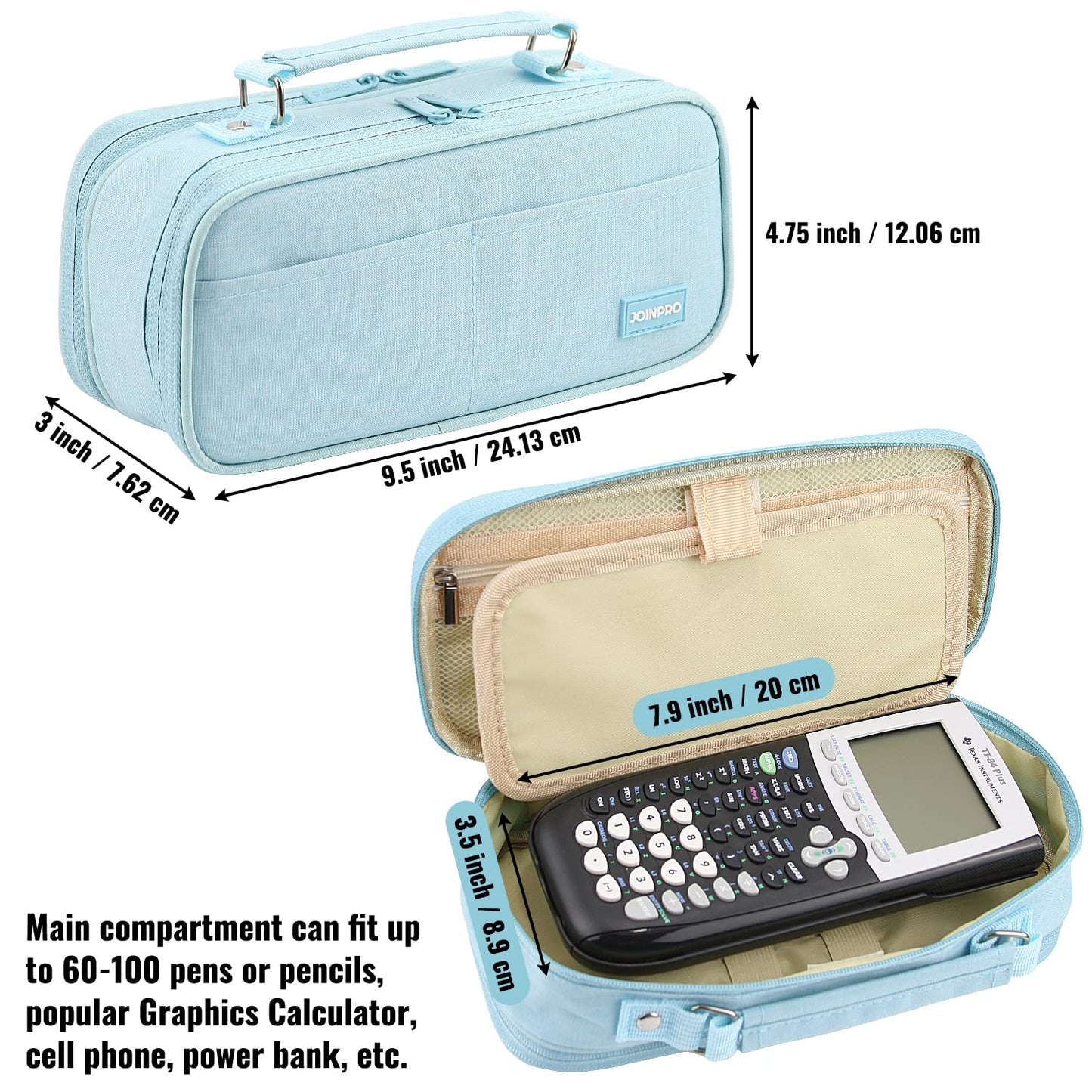 JOINPRO Large Capacity Pencil Case, 4 Compartment Pen Pouch Organizer with Double Zipper, Storage Bag for School, Office, Teen Girl Boy Men Women (Light Blue)