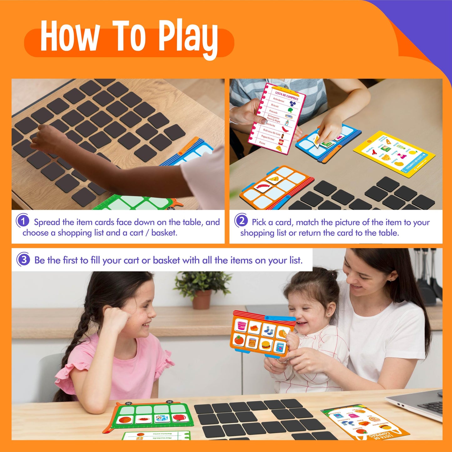 SpriteGru Magnetic Shopping List Game, Funny Spanish Groceries Matching Memory Game, Race to Collect Your Items Educational Toy for Boys & Girls at Home