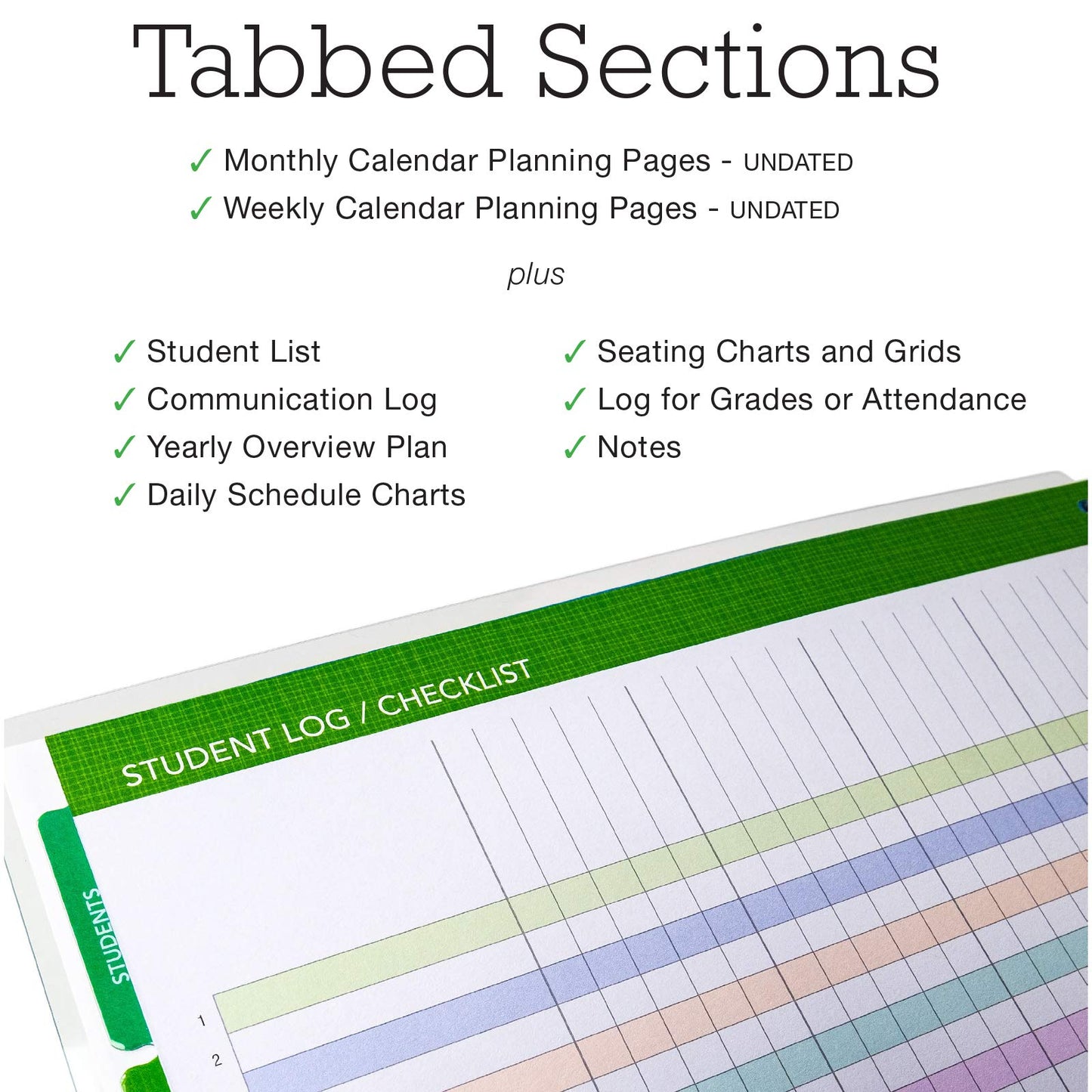Elan Publishing Company DELUXE Undated Teacher Planner: 8.5x11 Includes 7 Periods, Page Tabs, Bookmark, Planning Stickers, Pocket Folder Daily Weekly Monthly Planner Yearly Agenda (Spring Floral)