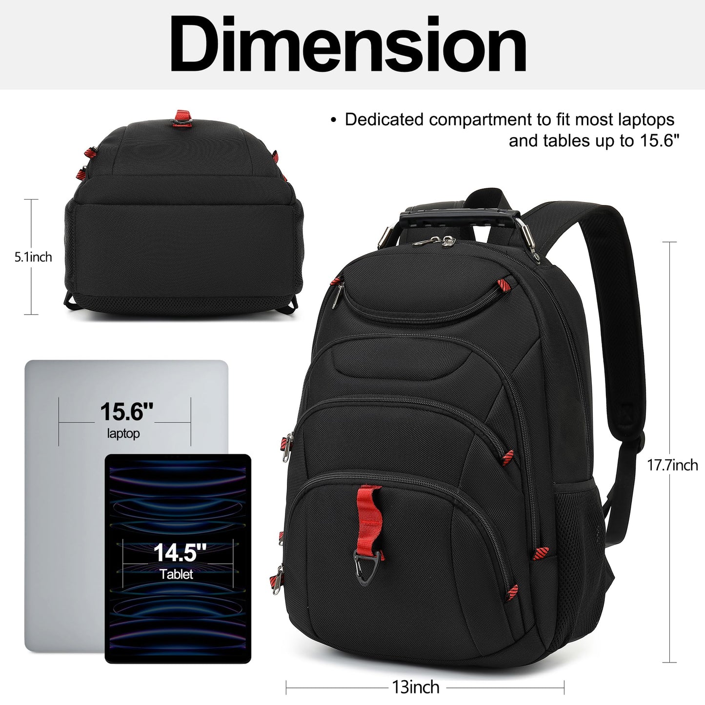 Boavan Laptop Backpack for men, 15.6 inch Laptop Bag with USB Port, Waterproof Travel Work Backpack Purse, Anti-Theft Teacher Nurse Doctor Casual Bookbags Office Business backpack，Black