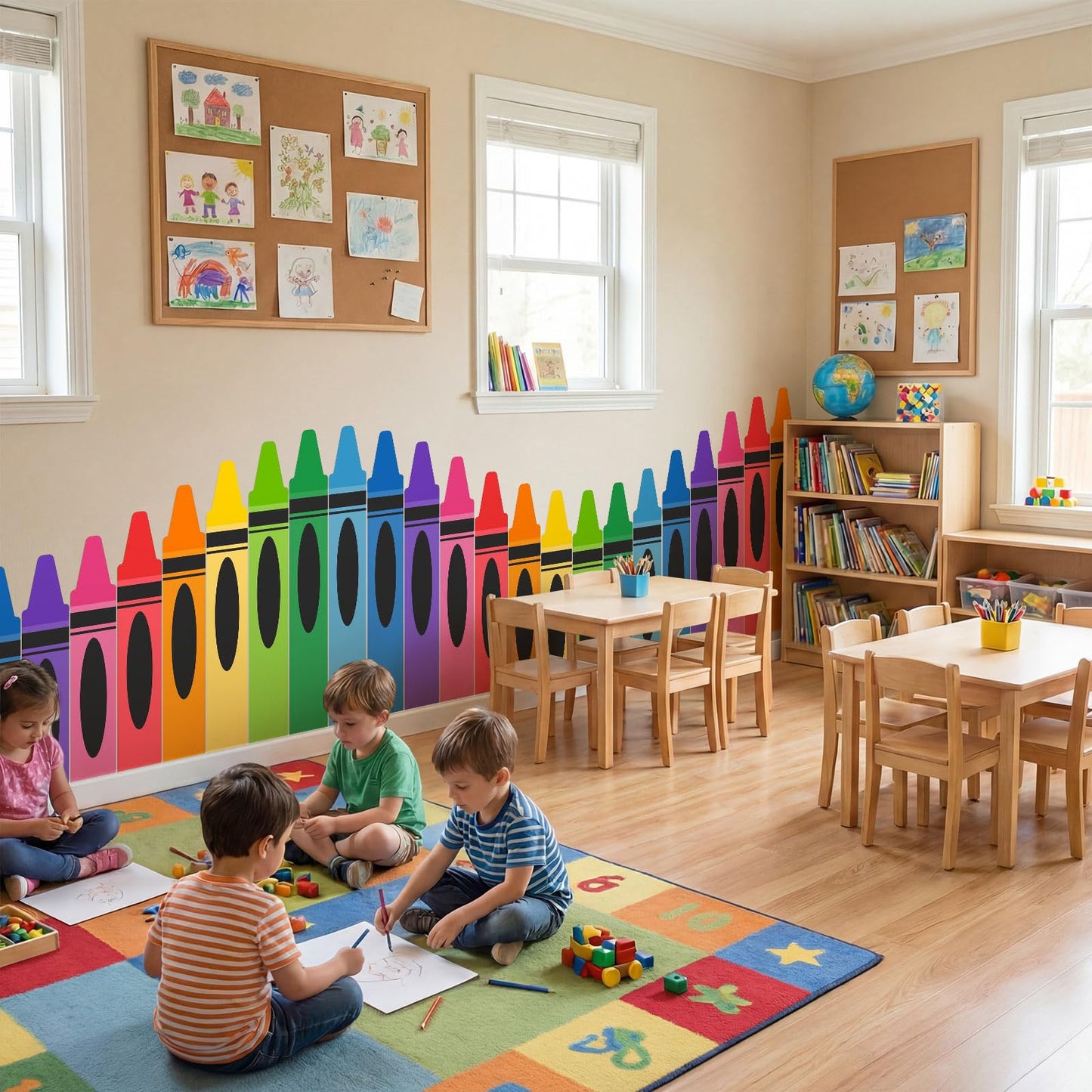 Gilprop 9.8 ft Rainbow Crayon Classroom Wall Decor Fabric Preschool Kindergarten Graduation Cuttable Crayon Classroom Decoration Backdrop with Adhesive Dots for Daycare End of The Year Back to School