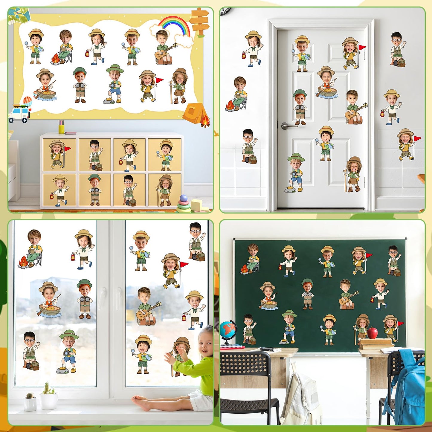 60pcs Camping Theme DIY Cutouts Camper Bulletin Board Decoration Set Camping Adventure Paper Cut-Outs Classroom Decor for Boy Girl Classroom DIY Photo Craft Kindergarten School Wall Door Supplies