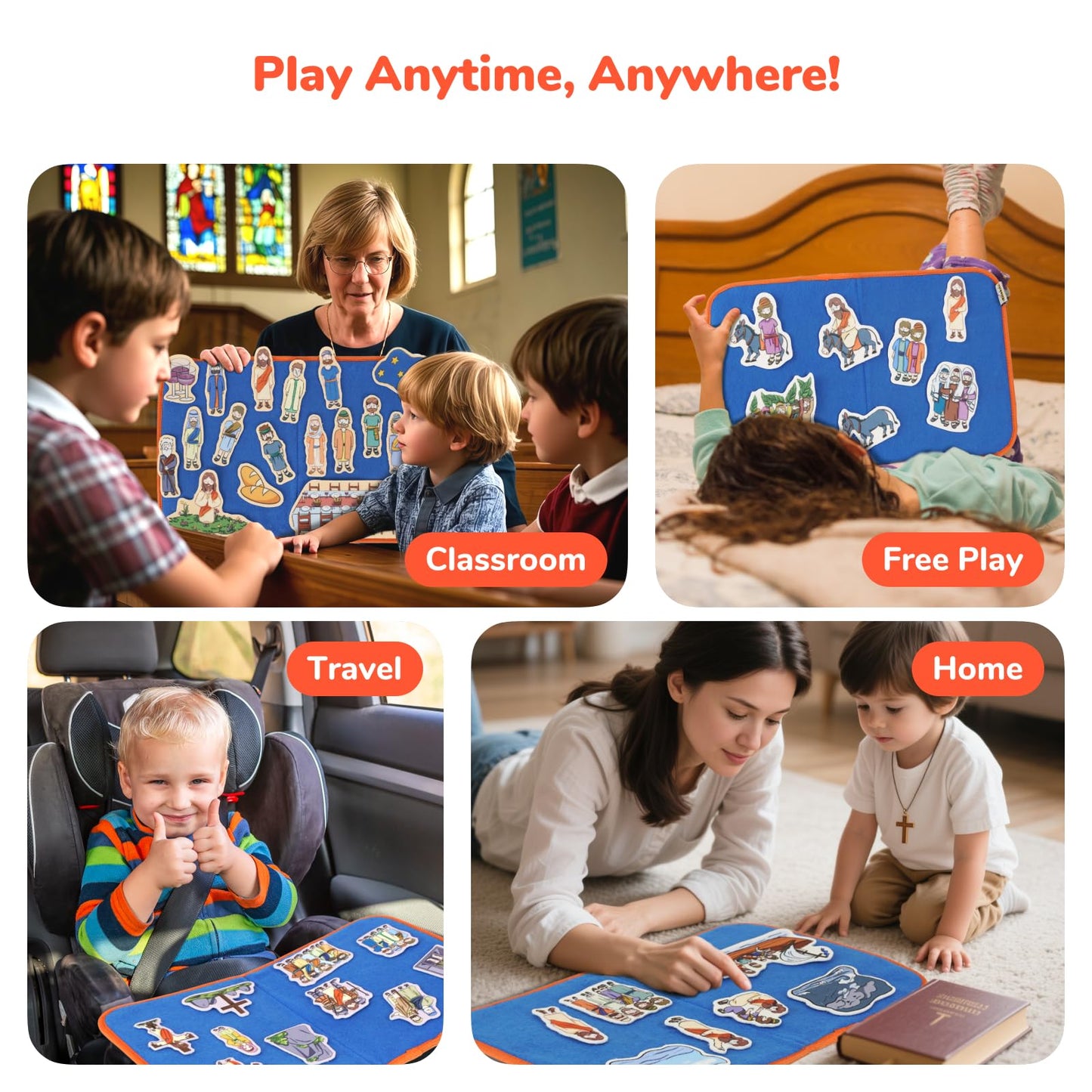 CHEFAN 4 Pack Felt Board Bible Stories Set for Kids, Easter Christian Toys, Flannel Board Stories Include Last Supper, Jesus Calms The Storm, Triumphal Entry, Crucifixion for Sunday School