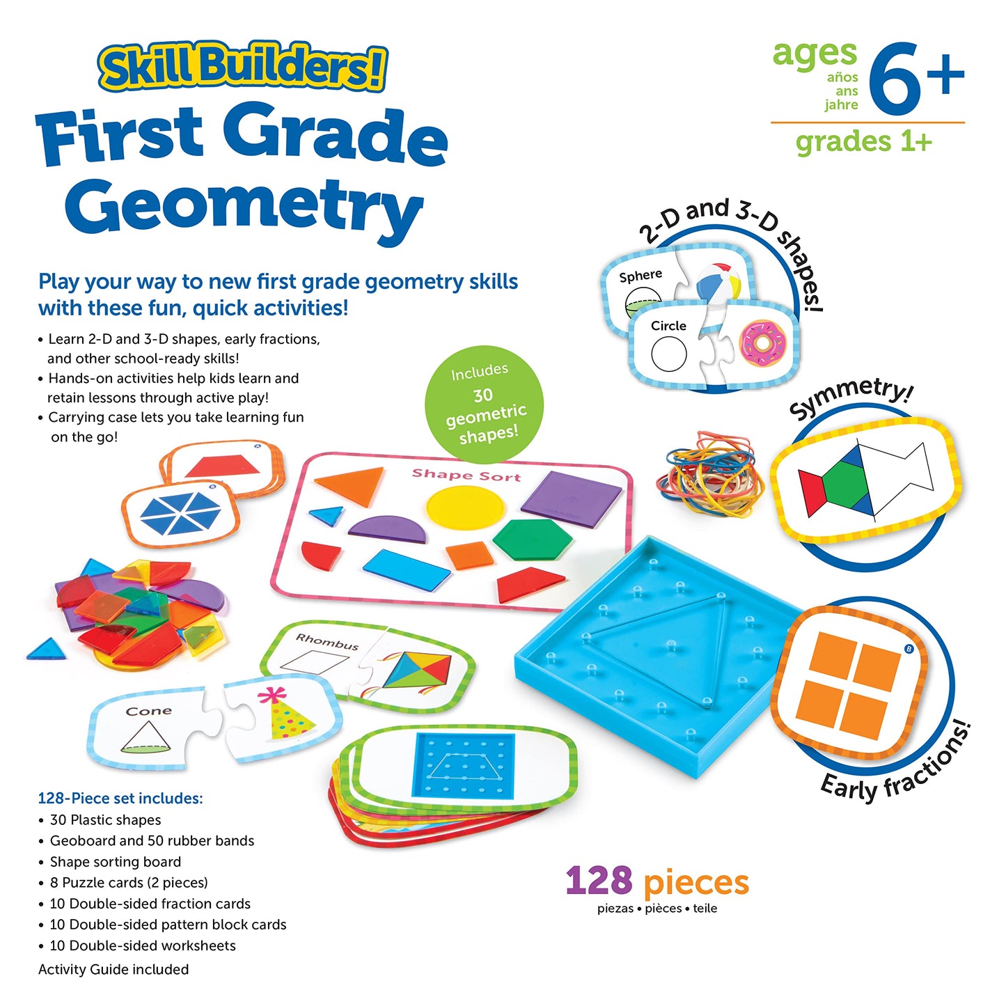 Learning Resources Skill Builders First Grade Geometry - Geometry Set for Students, First Grade Math Manipulatives, Hands On Learning Activities, Homeschool and Classroom Math Teaching Tools