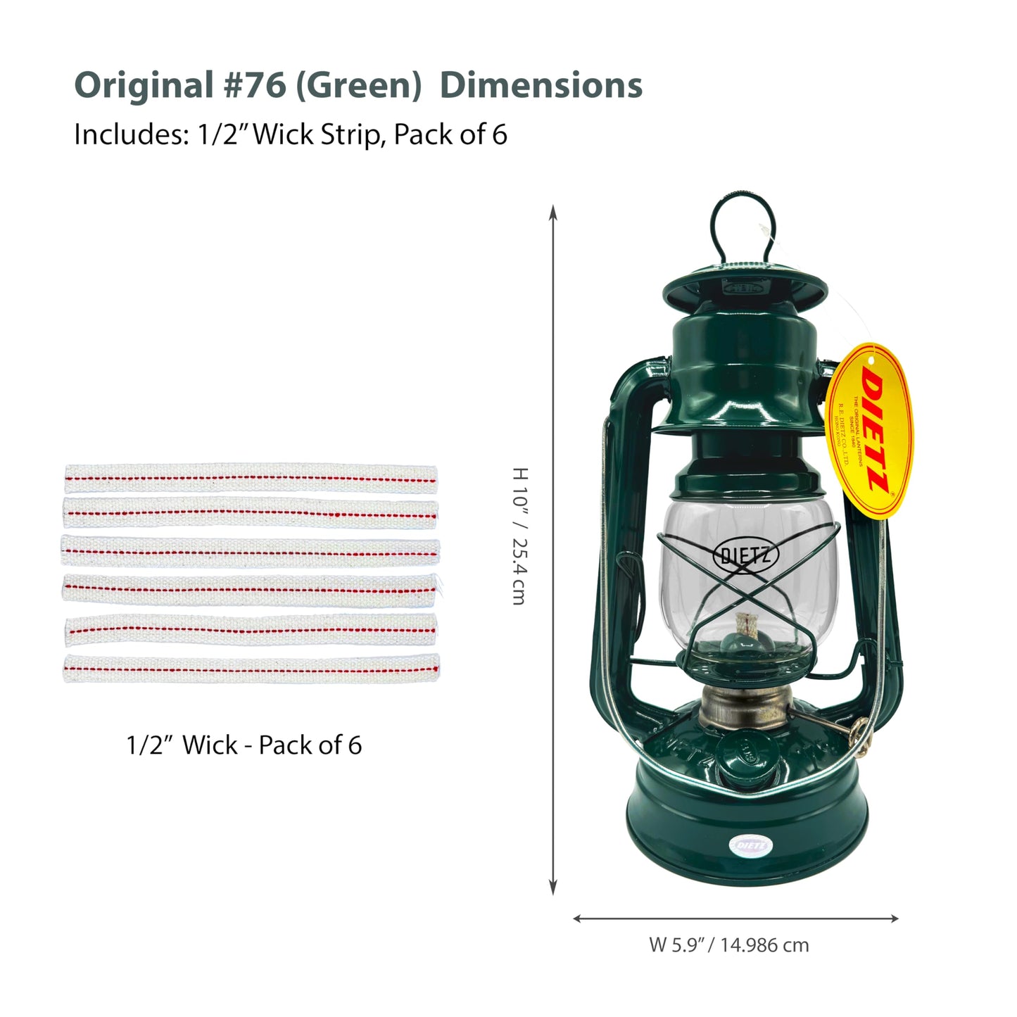 LIGHT OF MINE Oil Lantern - Dietz #76 Original Green, Metal, 1/2in Replacement Wick Strips, Multicolor