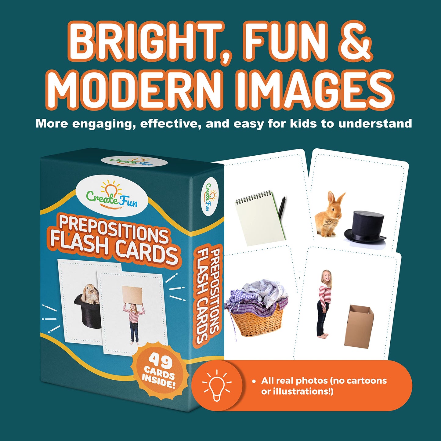 49 Preposition Vocabulary Builder Flash Cards Vol 1 Includes 7 Picture Card Prepositions with 5 Sequencing Learning Games for Kids, Parents, Teachers, ESL, Speech Therapy, Autism, ABA and Homeschool