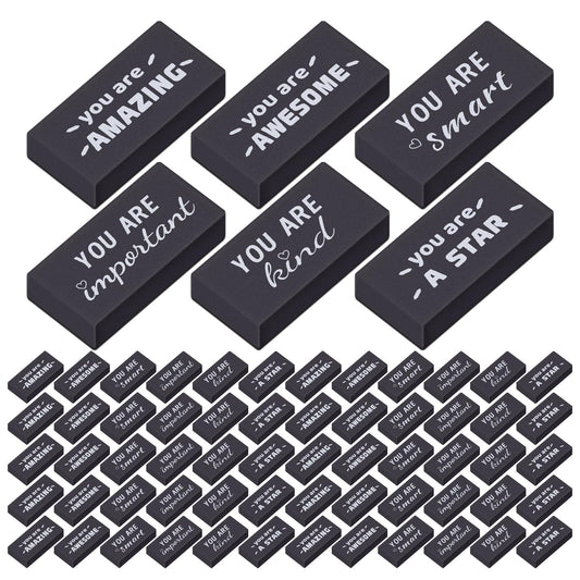 Resurhang 180 Pcs Erasers Bulk for Kids Inspirational Pencil Erasers Bulk for Drawing Motivational Big Eraser School Supplies for Classrooms Back to School Office (Motivational,Black)