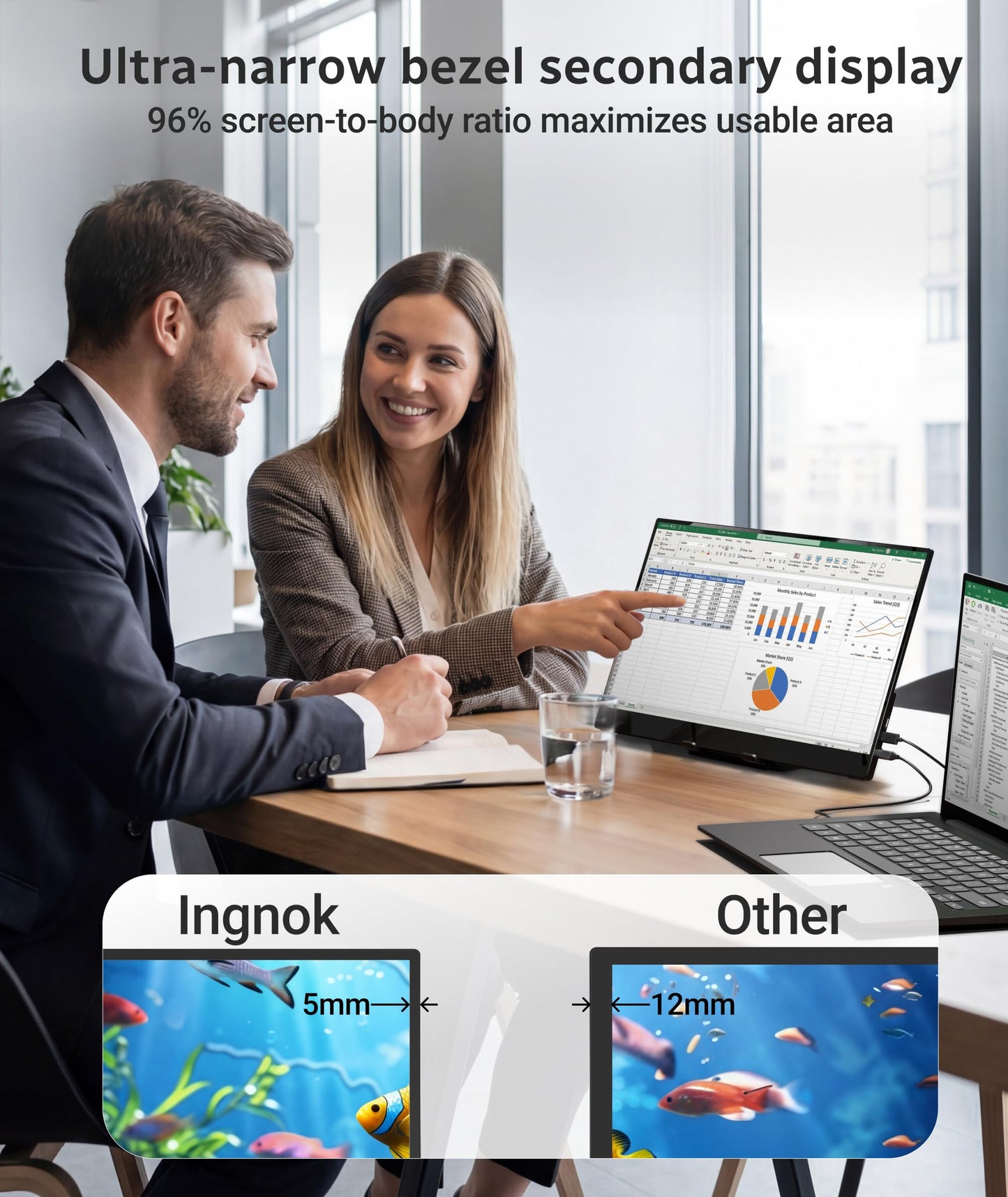 Ingnok Portable Monitor,15.6 inch 10 Point Touchscreen, FHD 1080P Laptop Screen Extender,Multi-Touch Gestures for Laptop,Mac, DC Dimming EyeCare, Adjustable Stand,USB C HDMI