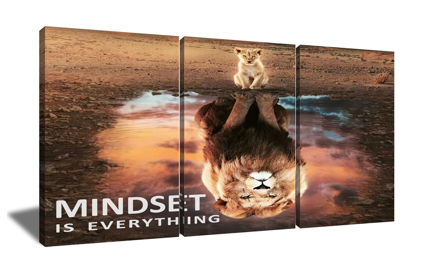 QYHART Motivational Wall Art Lion Inspirational Poster 3 Pieces Canvas Prints Artwork for Living Room Modern Home Decor Painting Pictures Stretched and Framed Ready to Hang [72''Wx 36''H]