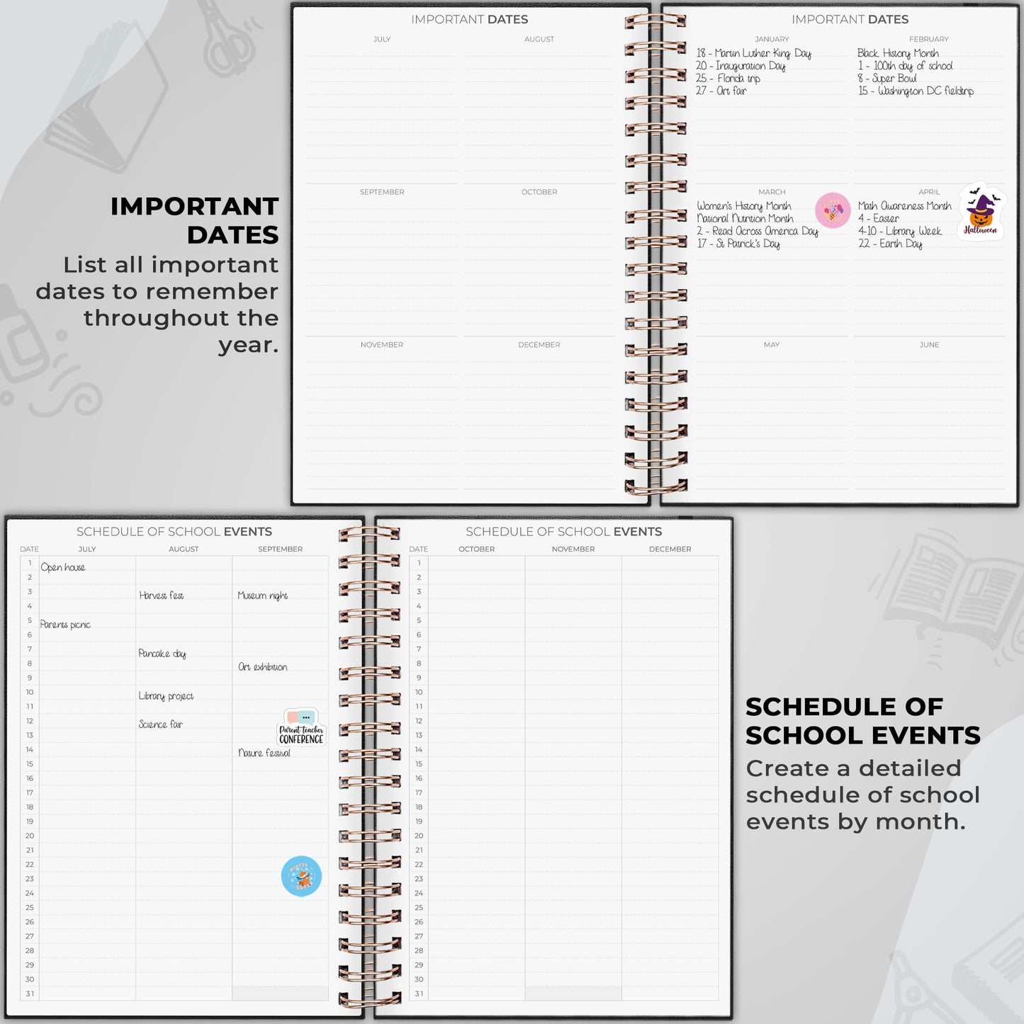 Clever Fox Teacher Planner Spiral – School Year Planner with Calendars & Lesson Plans – Teacher Plan Book for Classroom & Homeschool Organization - Undated, 7.9x10″ (Black)