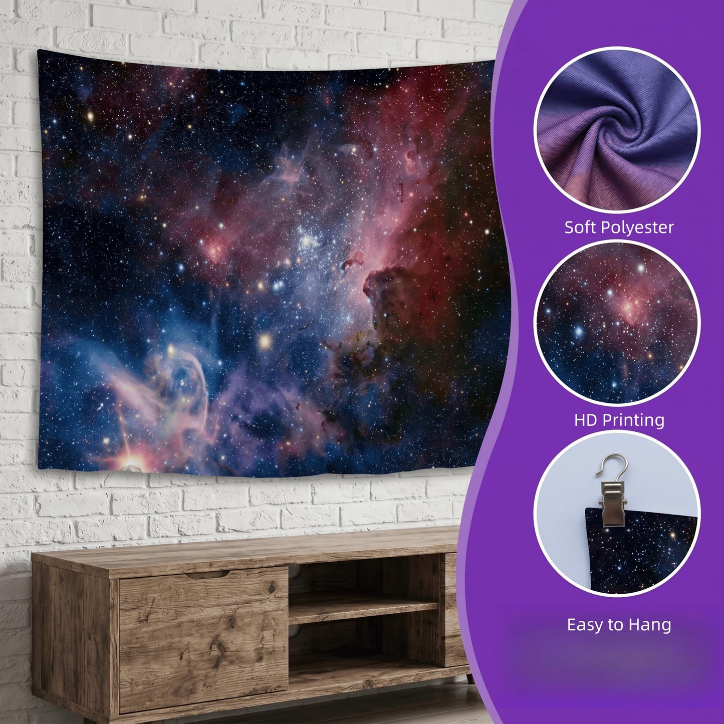 goodbath Large Tapstry, Space Universe Galaxy and Star in Outer Space Tapestries Wall Hangings for Living Room Bedroom Dorm, 90 x 60 Inch, Colorful