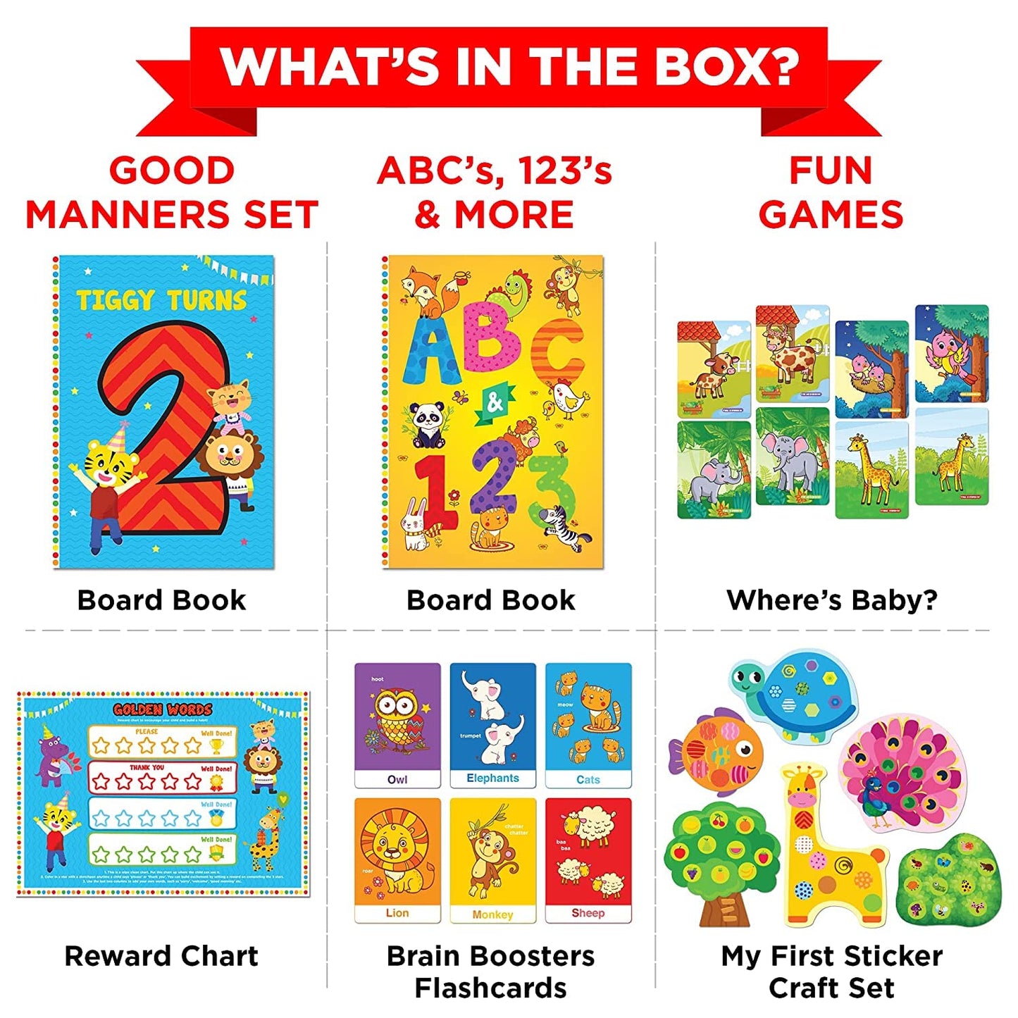 Learnabee Toys for 2 Year Old Boys/Girls | Gift for 2 Year Old Kids | Board Books and Fun Activities |Learning and Educational Toys & Games (1 Box Set)