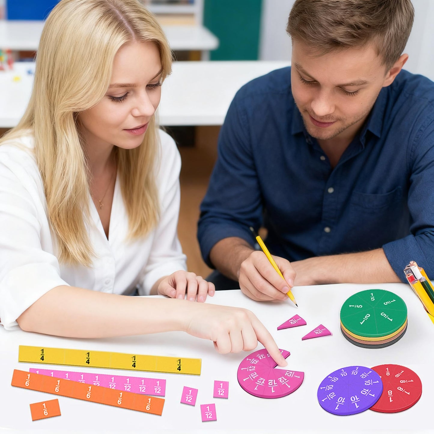 Meetory 102 Pcs Magnetic Fraction Tiles & Fraction Circles, Math Manipulatives for Teacher Learning Educational Resources Early Math Skills