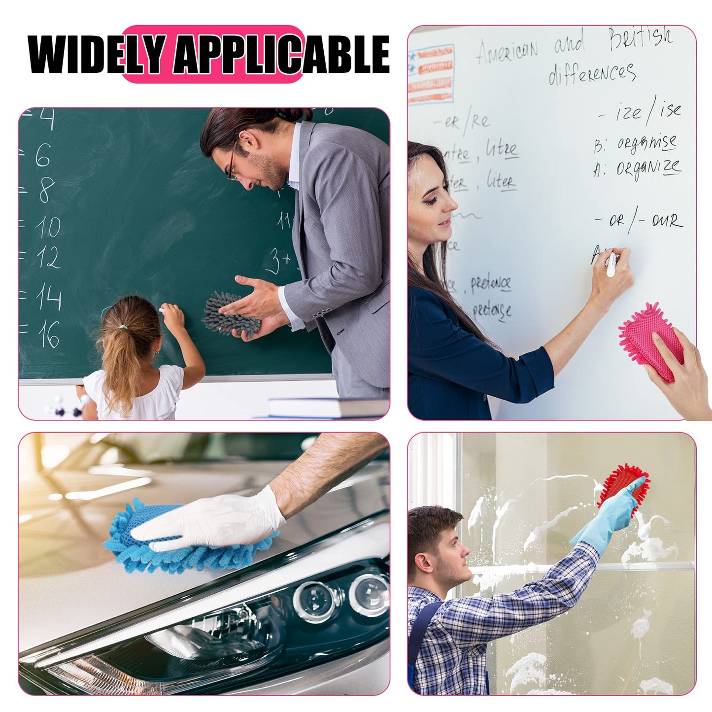 Jspupifip 12 Pcs Microfiber Shag Eraser Whiteboard, Magnetic Dry Erase Eraser Whiteboard Washable White Board Dry Erase for Marker Chalk Home Classroom Office Supplies, Blue Pink Green Red Yellow Gray