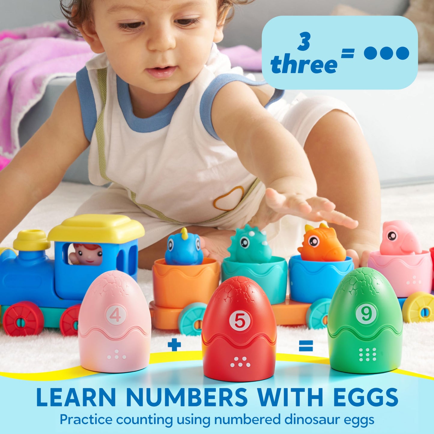 Play-Act Learning Toy for Toddlers 1 2 3 Years Old, Counting, Matching & Sorting Montessori Learning Dinosaur Train Including 9 Dinosaurs, Birthday Gift for Baby Boys Girls