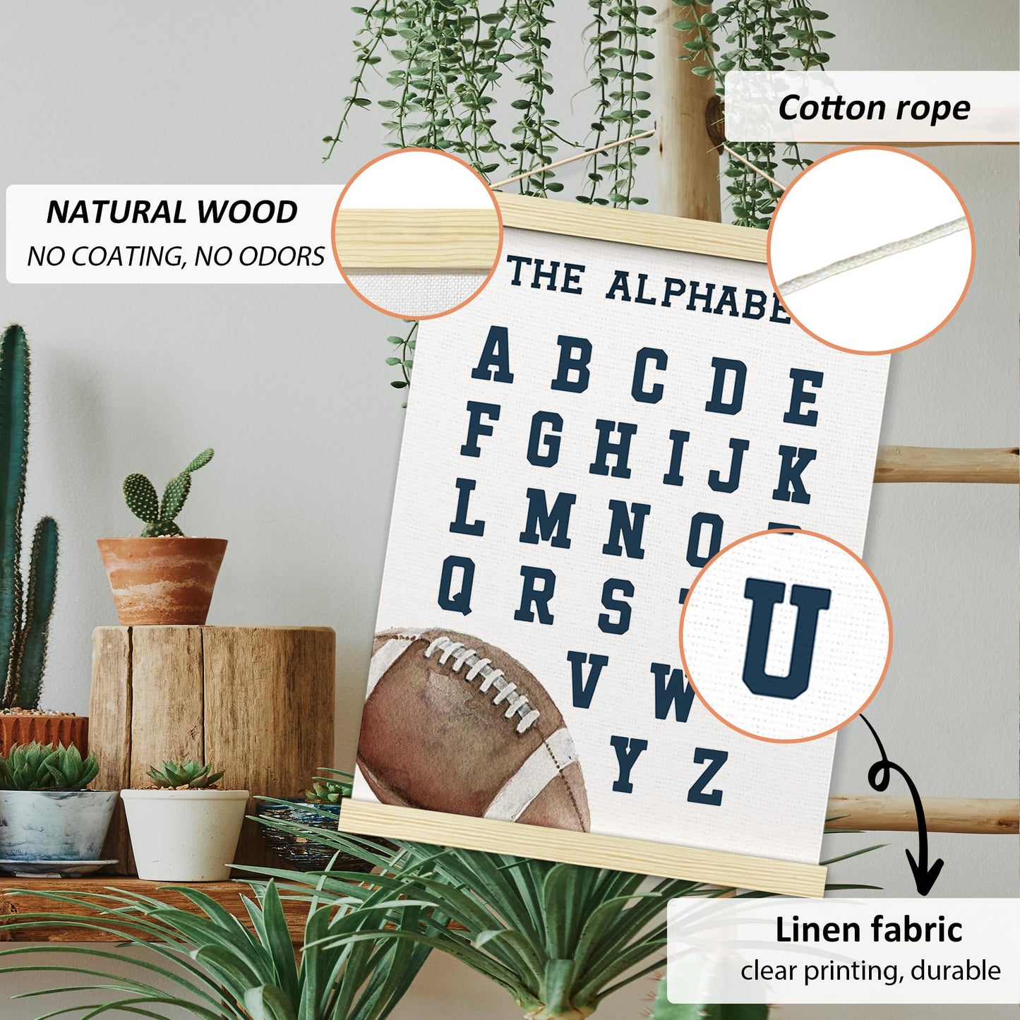 BONETAT Numbers alphabet poster for Nursery Toddlers, Play Room Wall Decor, ABC Wall Chart, Wall Hanging Decor for Toddler Playroom Decor Kids Wall Decor, Wooden Frame Alphabet Banner-A01