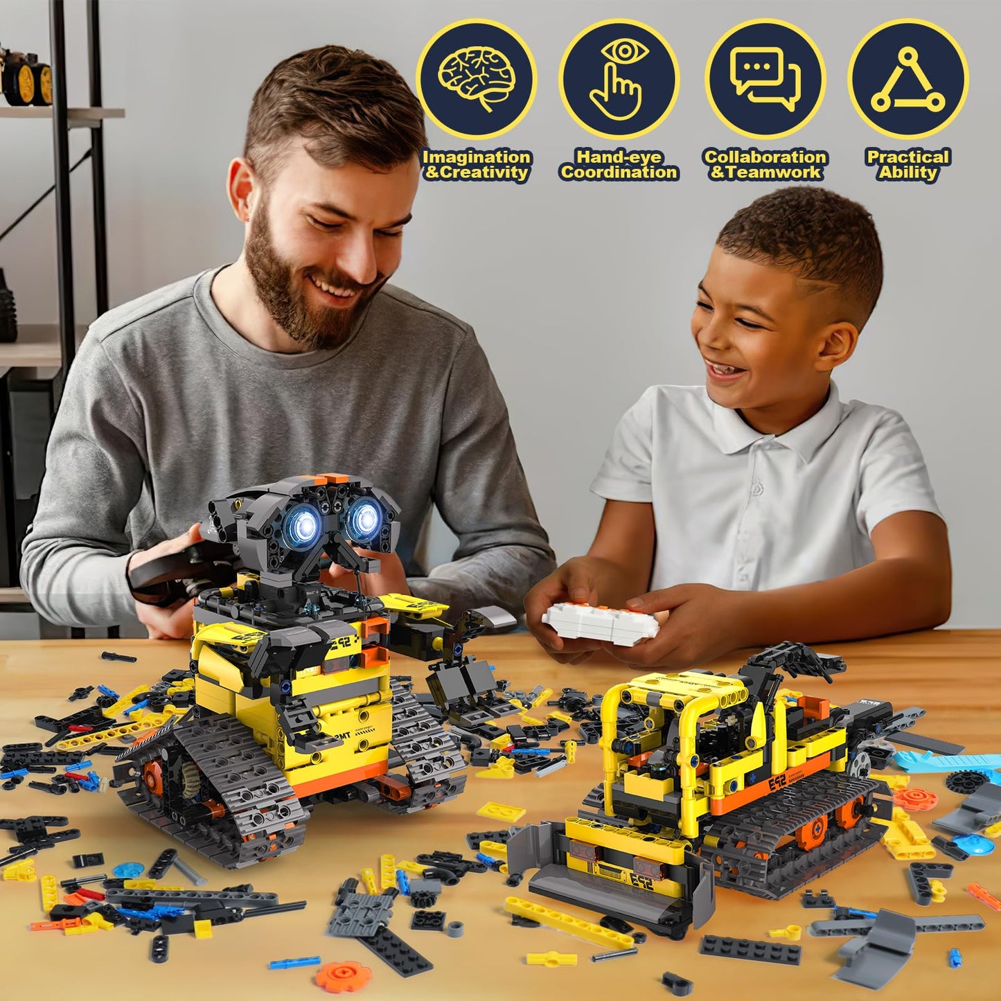 ADUSRIZ 5 in1 Stem Robot Building Kit for Kids Ages 8-13, 688 PCS Remote & App Controlled Dinosaur Car Building Toys for Kids Science Learning, Birthday Gifts for 8 9 10 11 12+ Years Old Boys Girls