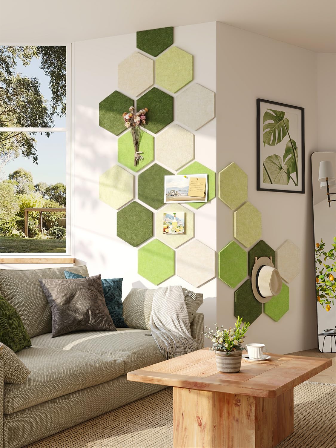 Uoisaiko 8 Pack Hexagon Felt Bulletin Board Tiles - 12" Large Thick Pin Board for Walls with 30 Push Pins, DIY Boards for Office Home School Decor, Aesthetic Hex Cork Board Alternative