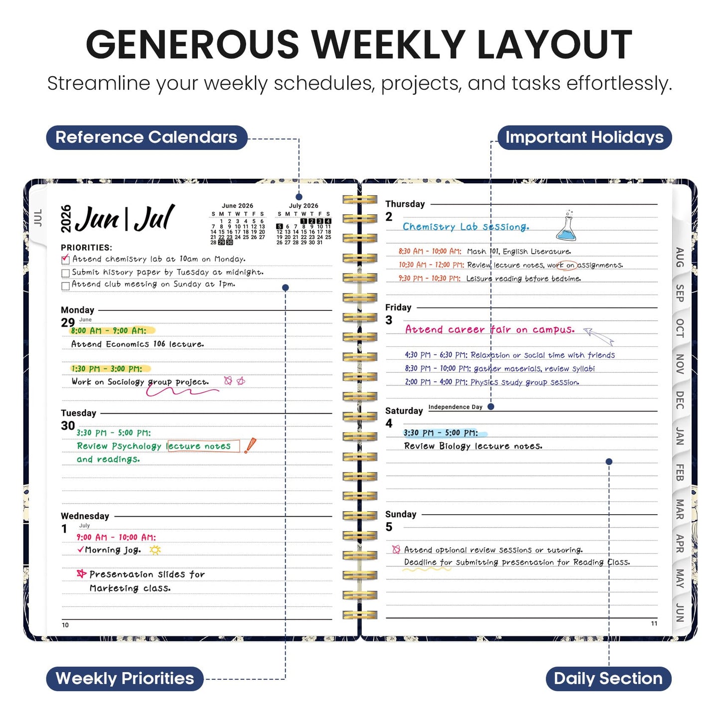 Planner 2026-2027, Academic Year Weekly and Monthly Calender Planner, from Jul 2026 - Jun 2027, Spiral Bound School Planning Book, Perfect for Teacher, Student, Women & Men, A4 (8.5" x 11"), Midnight Jellyfish
