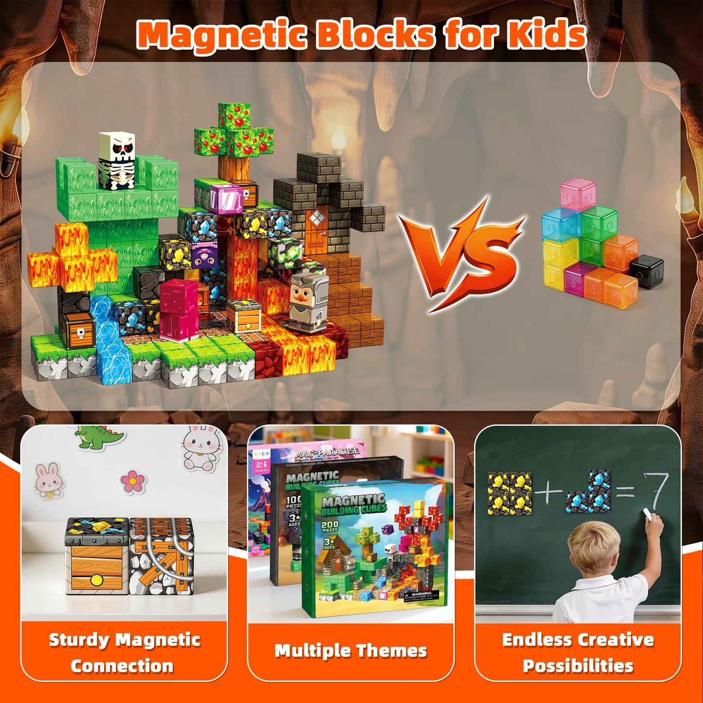 200PCS Magnetic Blocks, Magnetic Building Cube Set for Kids Ages 3+, Constructions STEM Stacking Tiles Toy Building Birthday Gifts for Boys Girls