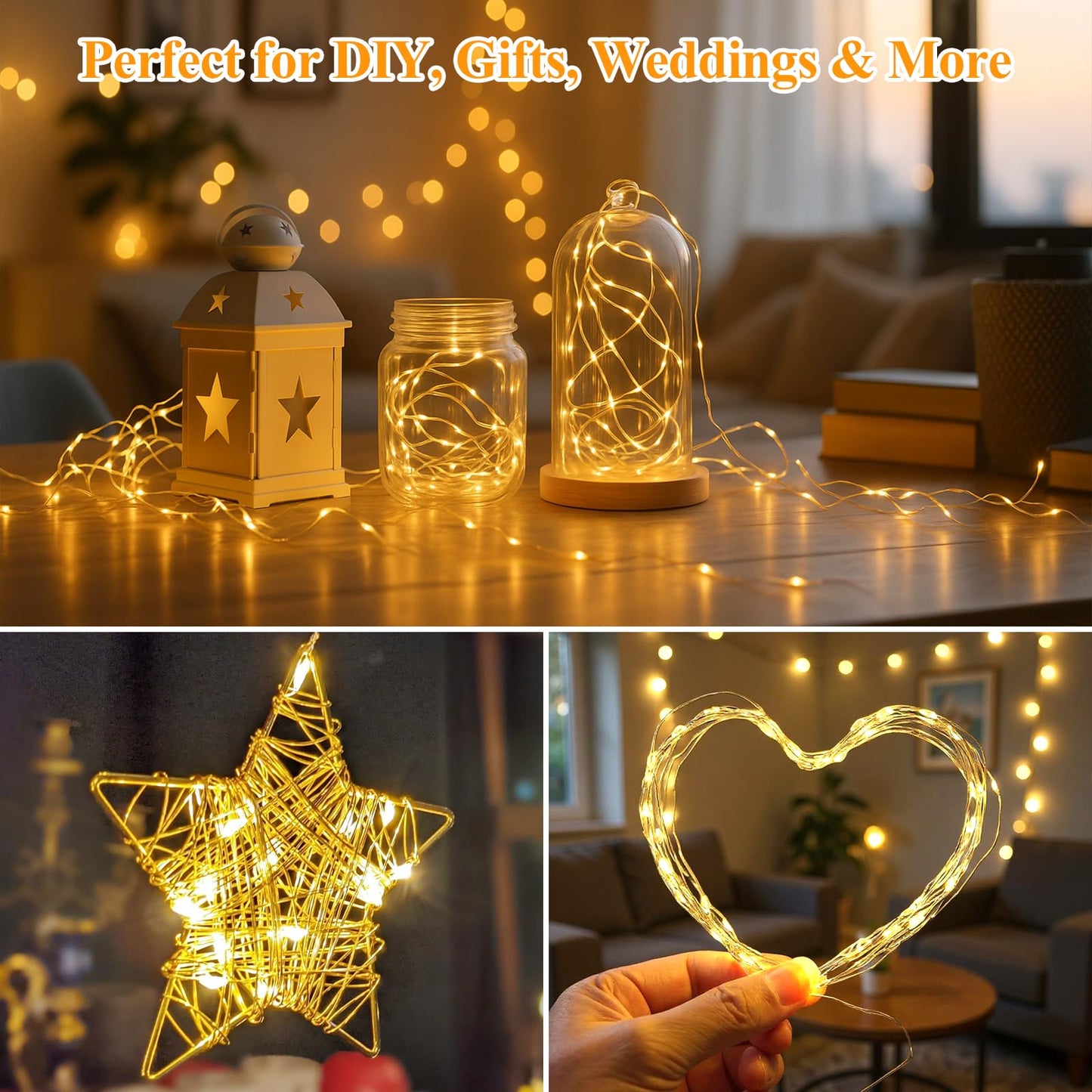 Lakumu Fairy Lights 20 Pack - 7FT 20LED Waterproof Silver Wire Warm White String Lights for DIY Decorations