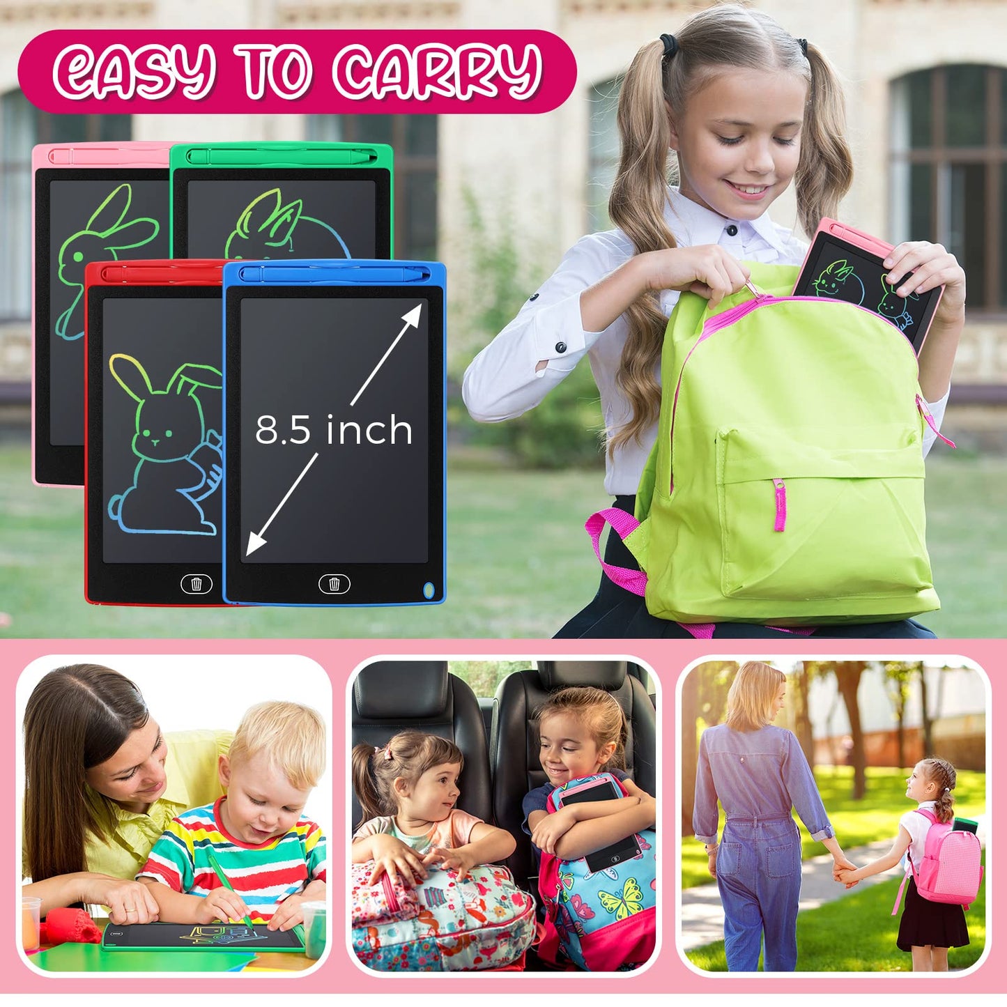 Zhehao 20 Pack LCD Writing Tablet for Kids: 8.5 Inch Colorful Drawing Doodle Boards - Reusable Erasable Doodle Board Educational Learning Toys Gifts for Toddlers Ages 3-8 Party Favors(Vibrant,Classic)