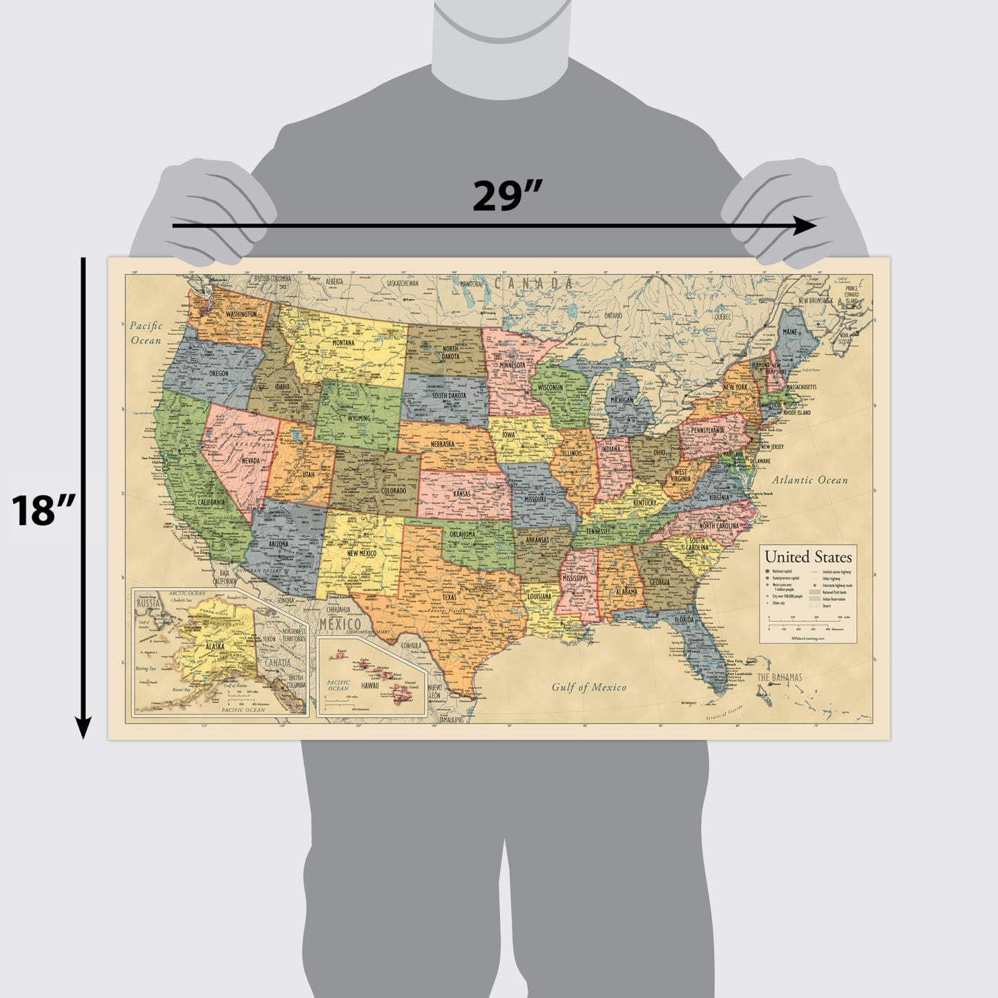 2 Pack - Laminated World Map & US Map Poster Set - Wall Chart Map of the World & United States - Made in the USA [Yellow]