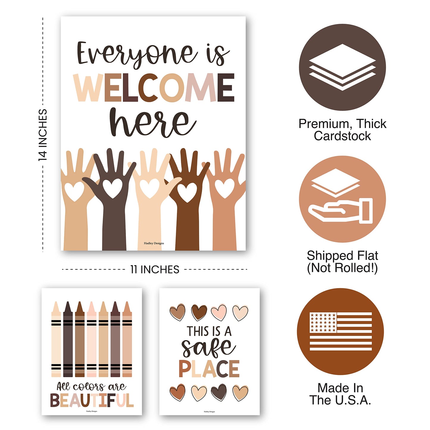Hadley Designs Diversity Posters For Classroom Elementary –6 Inclusive Everyone Is Welcome Classroom Decor, Safe Space Sign Preschool Kindness Posters For Classrooms, Neutral Multicultural Poster