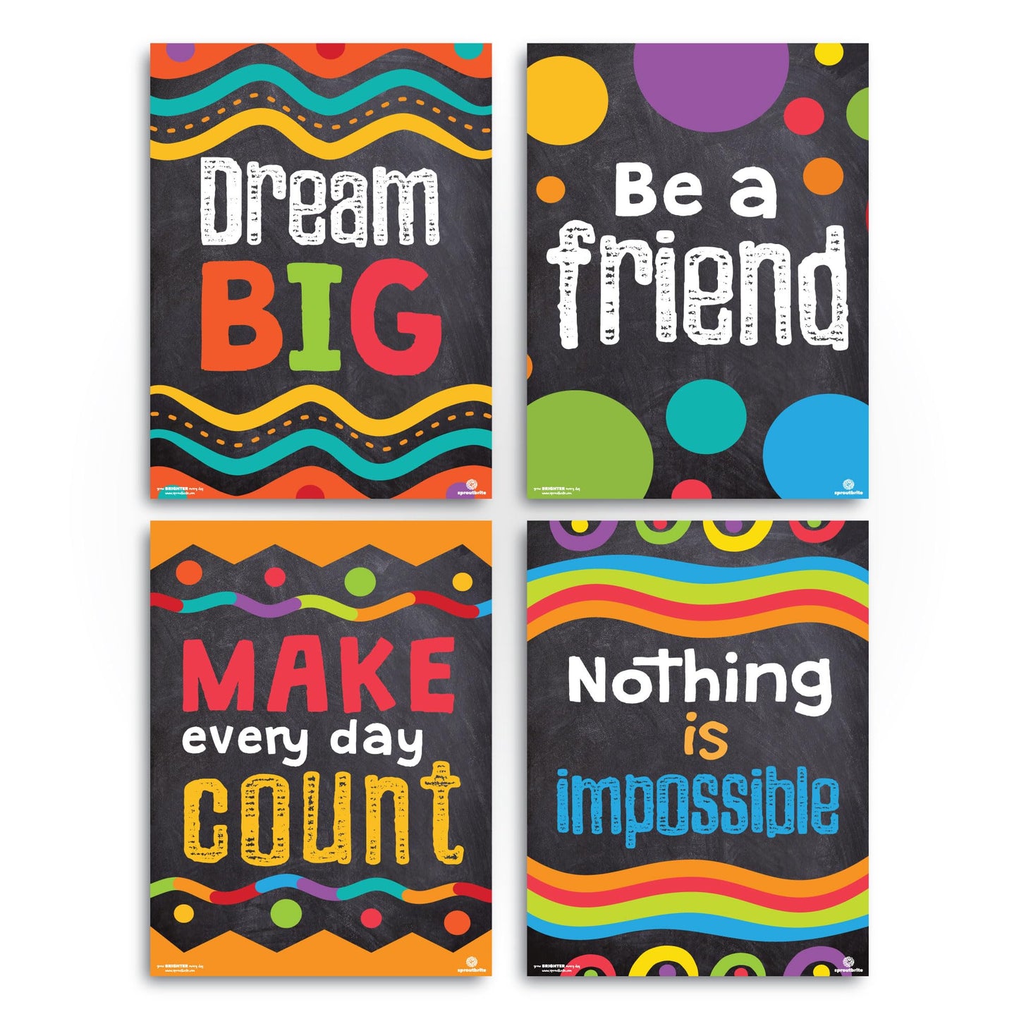 Sproutbrite 8 Pack Motivational Posters for Classroom – 12” x 16” inspirational Banners and Wall Decor for Pre, Elementary, Middle School and Homeschool - Encourages Daily Motivation and Goal-Oriented Behavior