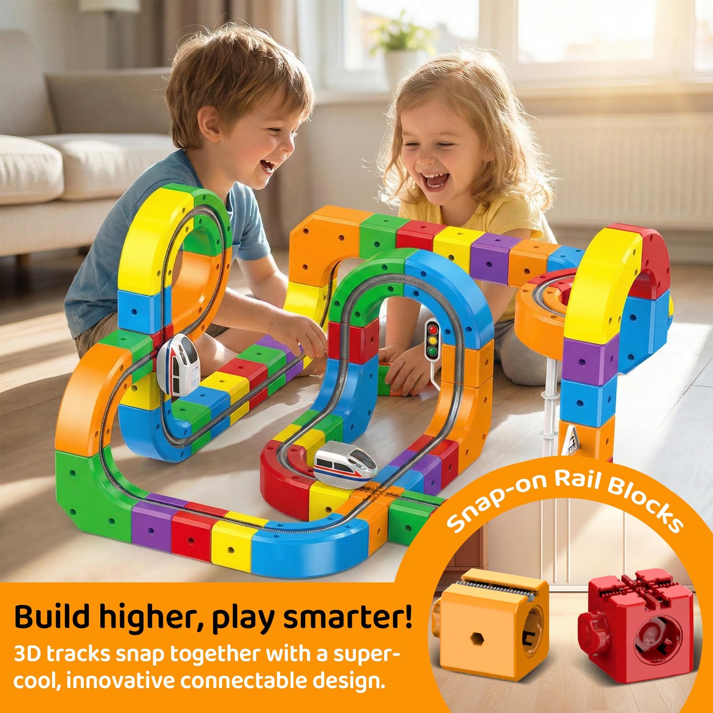 Electric Train Set for Kids 114 PCS, 3D Gravity-Defying Flexible Track with Motorized Train & Accessories, DIY STEM Building Toy with Traffic Signs, Gift for Boys Girls Ages 3-8