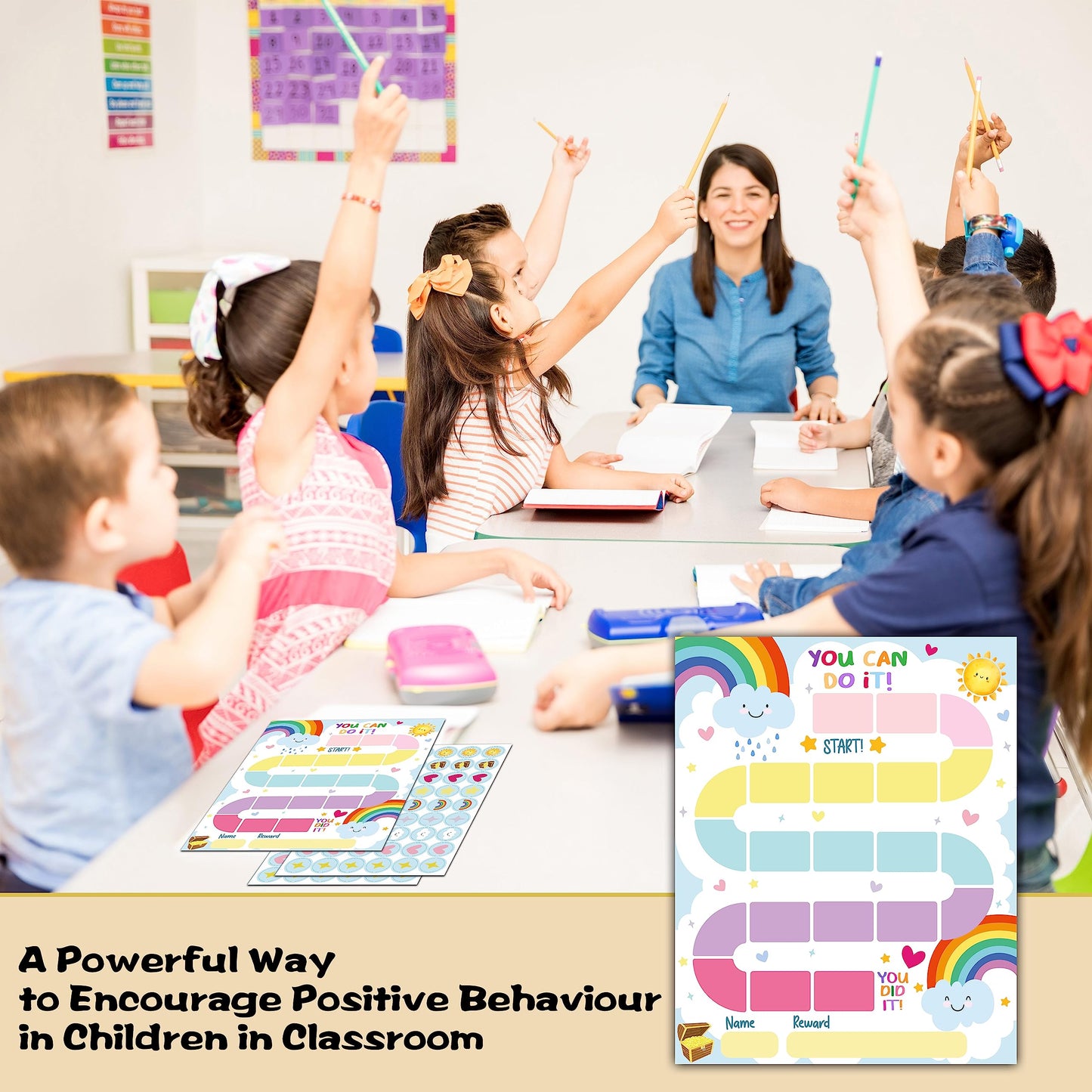 10 Rainbow Reward Chart with 216 Round Stickers, Incentive Behavior Chart for Kids at Home Classroom, Kids Routine Daily Chore Sticker Chart-A10