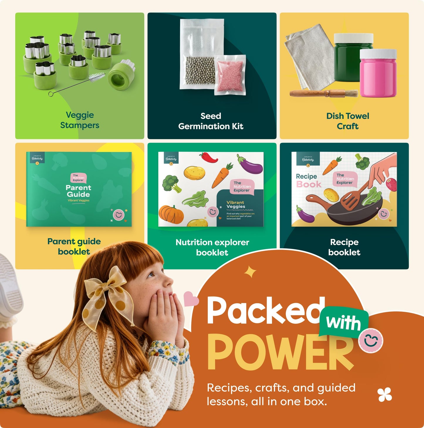 Baketivity Vibrant Veggies Box – Kids Nutrition Kit, STEM Science Kit for Kids, Preschool Learning Activities, Homeschool Supplies, Hands-On Kids Activities, Birthday Gifts for Kids