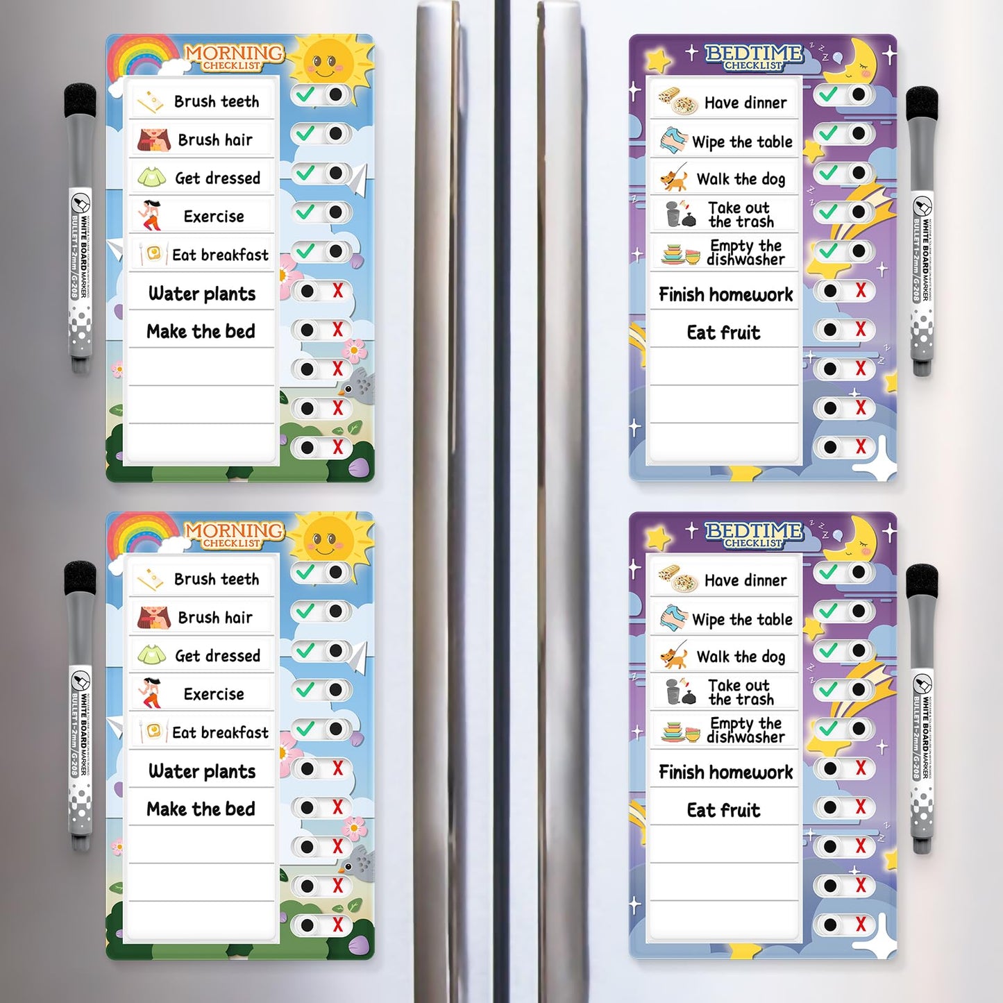 Chore Chart for Kids: Dry Erase to Do List, Morning/Bedtime Routine Chart, Magnetic Checklist, Toddler Visual Schedule, Daily Behavior Chart for Fridge (4 Pack)