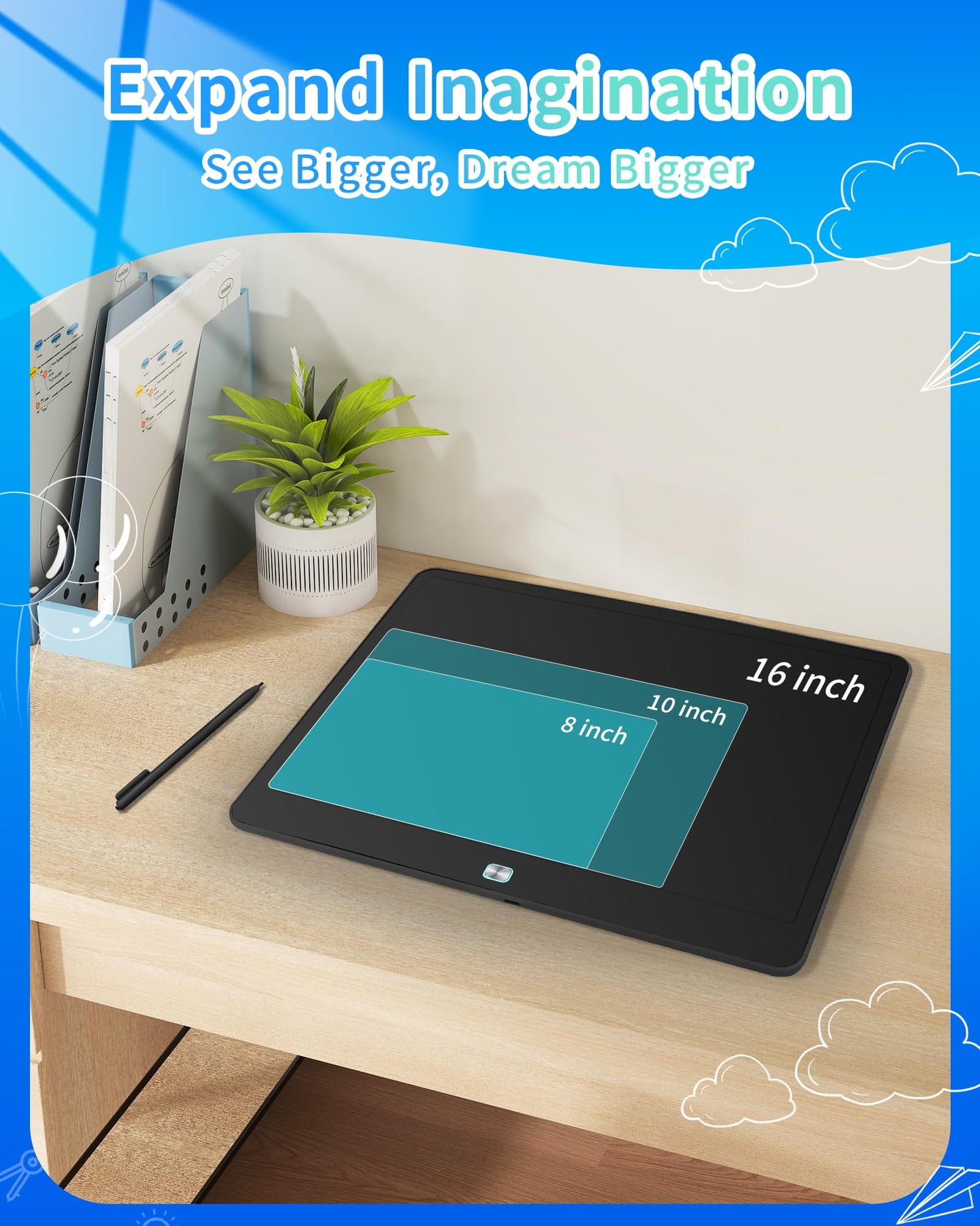 Rechargeable LCD Writing Tablet for Kids, 16 Inch Colorful Drawing Tablet, Educational Toddler Drawing Pad, Reusable Learning Toys for Kids (Ages 3-12), Ideal Gift for Christmas Birthday (Black)
