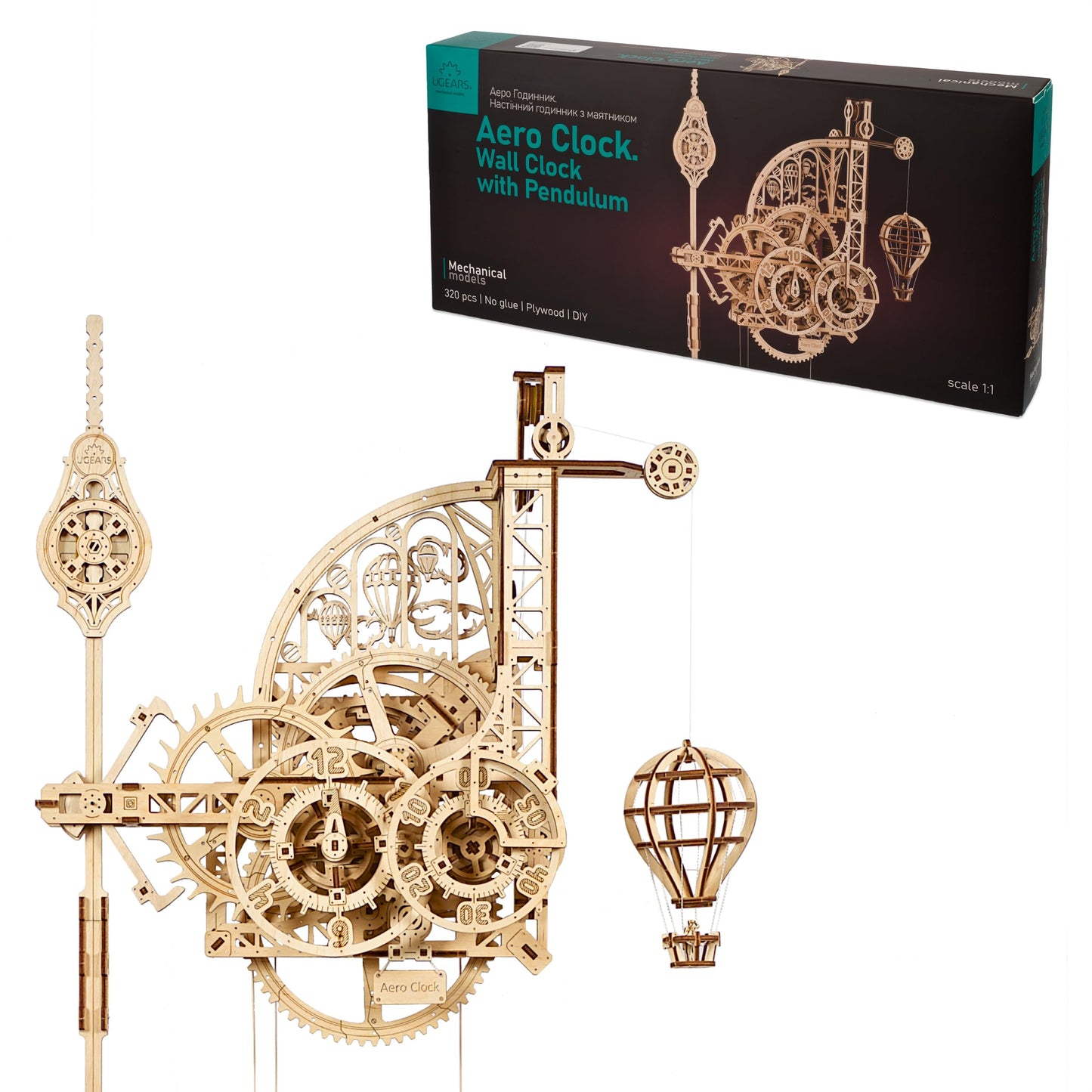 UGEARS Aero Clock Wooden 3D Puzzles for Adults - Mechanical Wooden Model Kits for Adults to Build, Wall Clock 3D Puzzle with Pendulum Model Kit, DIY Miniature Kit Crafts Gift for Fathers Day