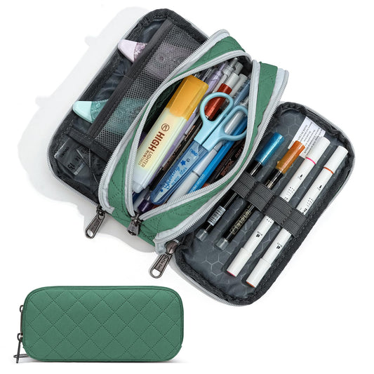 Della Gao Large Pencil Case, Big Capacity Pencil Pouch with 3 Compartments, Office Pencil Bag with Zipper, Big Pen Case for Adults (01-3ALLG)